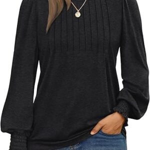 AUTOMET Long Sleeve Shirts Womens Pleated Business Casual Blouses with Smocked Cuffs