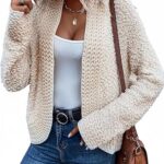 Dokotoo Women's 2025 Fashion Casual Open Front Long Sleeve Chunky Knit Cardigans Sweaters Outerwear Coats