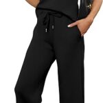 SAMPEEL Two Piece Sets for Women Summer Outfits Lounge Sets Mock Neck Tops Wide Leg Crop Pants Vacation Travel Outfits