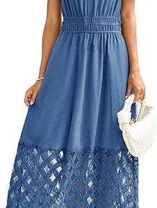 Simplee Womens 2025 Summer Boho Maxi Dress V Neck Empire Waist Long Flowy Dresses with Pockets